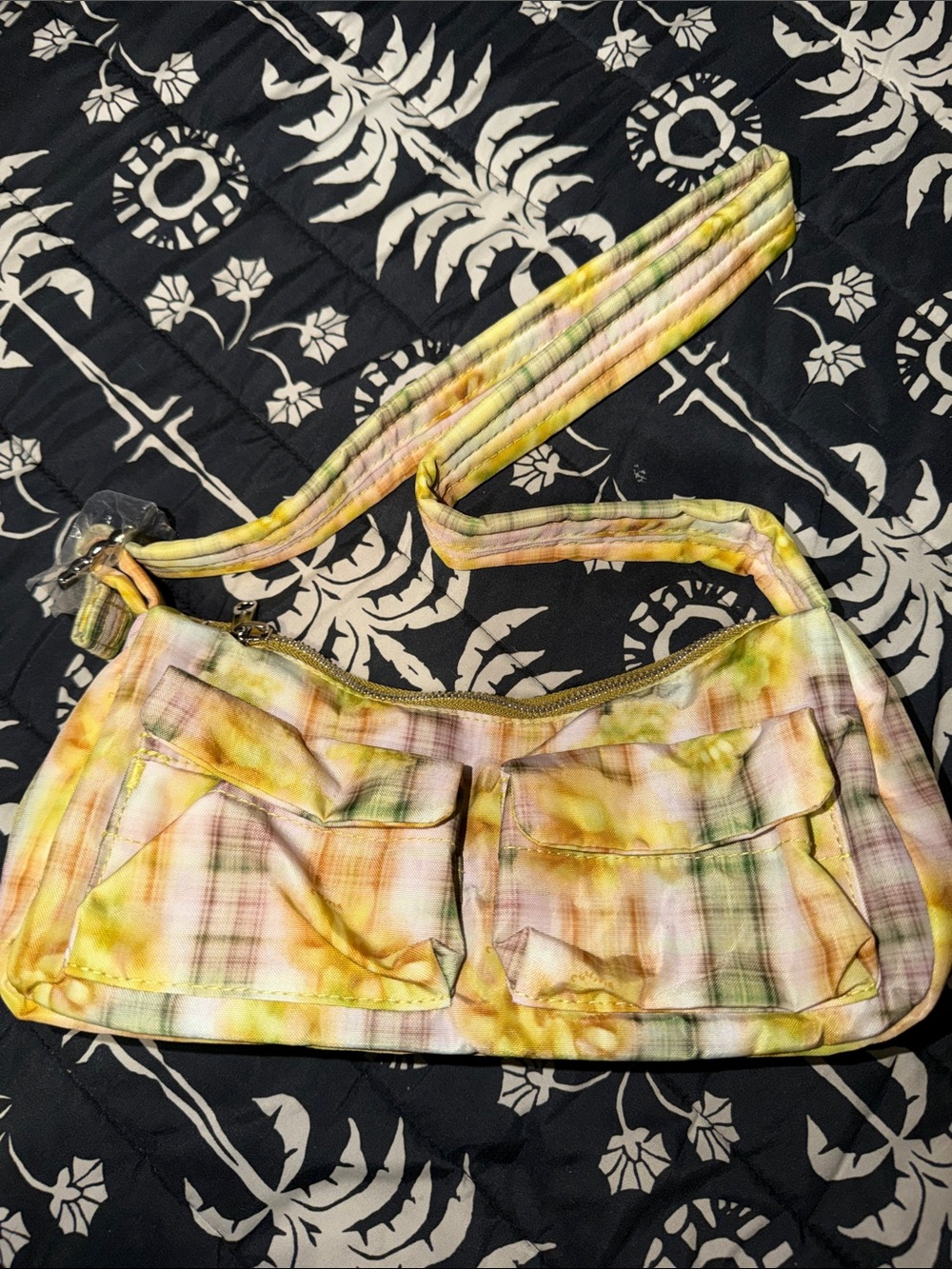 BAGGU & Collina strada Yellow Plaid cargo Shoulder Bag with Front Pockets